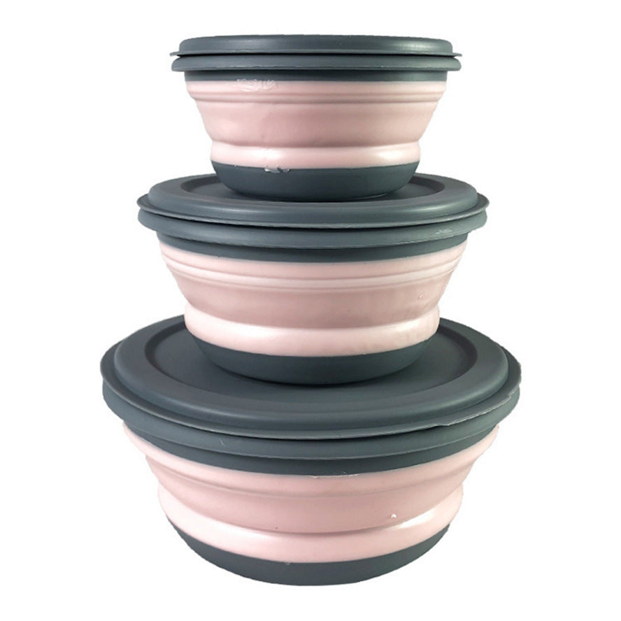 The set of three bowls are available in pink and in green