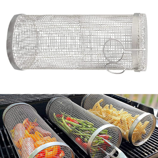 The cylinder shaped grilling basket is ideal for barbecuing smaller food pieces and preventing them from falling on the charcoal.  
