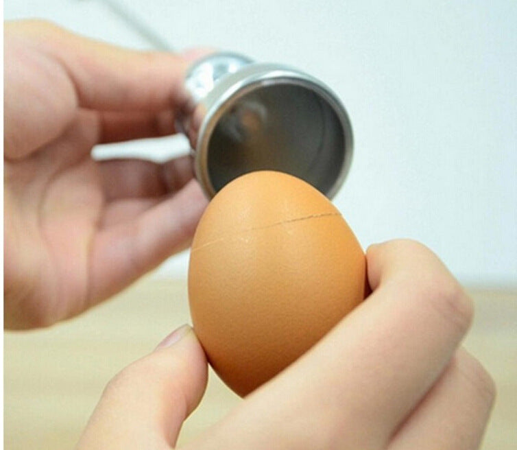 The Egg Topper is easy to use. Just Slide the ball up and let fall down. 