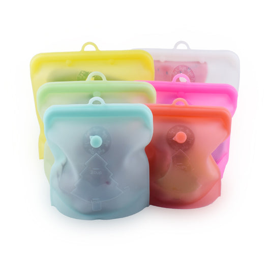 Silicone food storage bags. Available in 4 colors and 3 Sizes