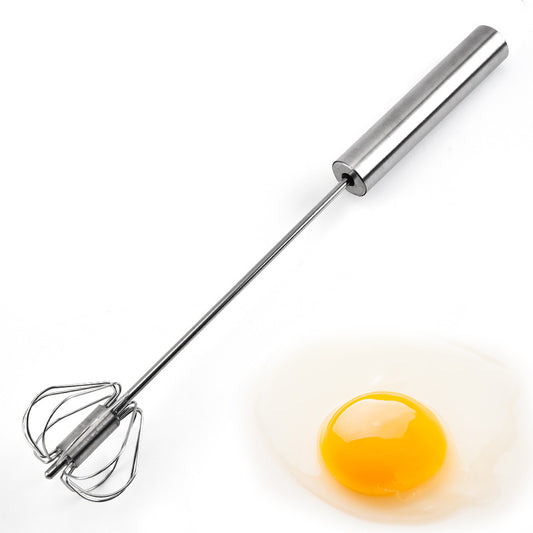The hand held whisk is easy to use. Just puch the handle up and down to whisk