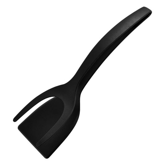 The Grip & Flip kitchen tool is a 2 in 1 utensil combining a spatula with a tong making food turning easy