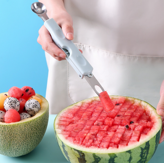 The watermelon slicer and scooper is easy to use, small in size and will allow you to slice and ball melon in no time
