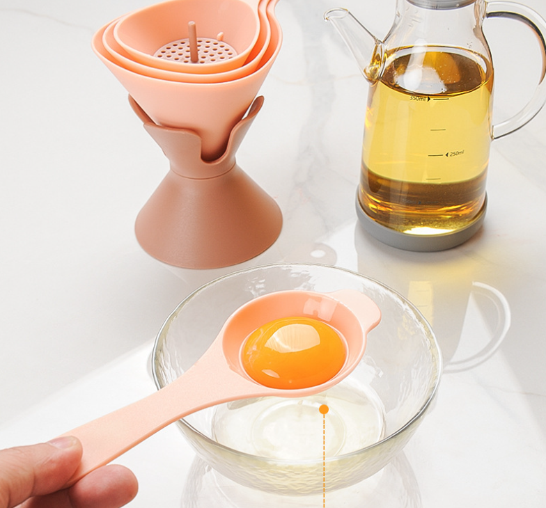 The funnel set comes with an egg yolk separator