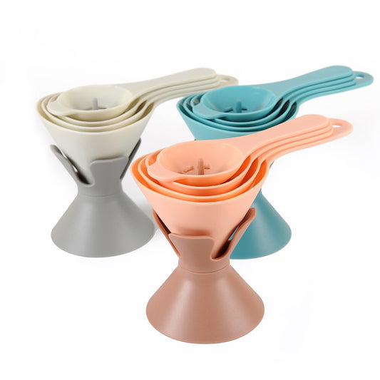 The nesting funnel set come in three colors and a holder so you can store them neatly in your kitchen cabinet