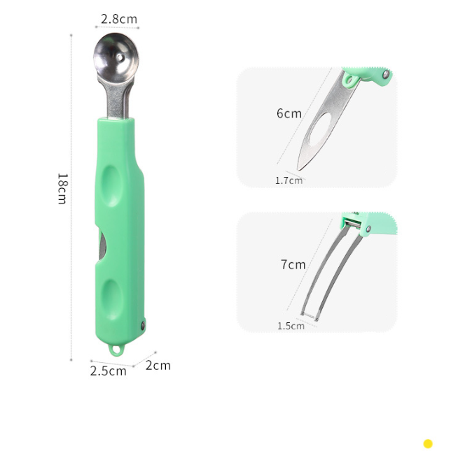 The melon slicer and baller has a slim design and is available in three pretty pastel colors: green, blue and pink