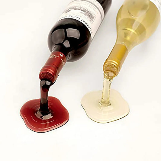 The spilled wine bottle holder is a creative and fun way of displaying your favorite wine bottles. Available for red wine and white wine. 