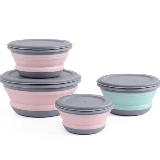 The foldable bowls come in a set of three and each has a lid