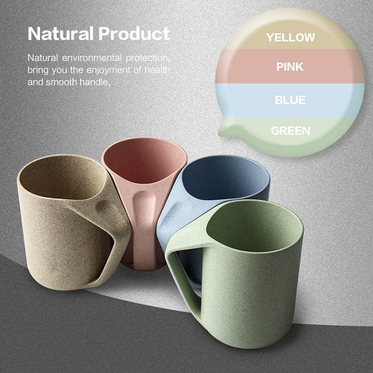 The wheat straw mug is available in 4 attractive colors: blue, pink, green and beige. 